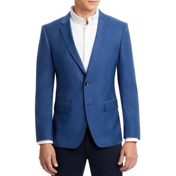 Hugo Boss Mens H-Huge Tic Weave Wool Slim Fit Sport Coat 38 Regular Blue - NWT